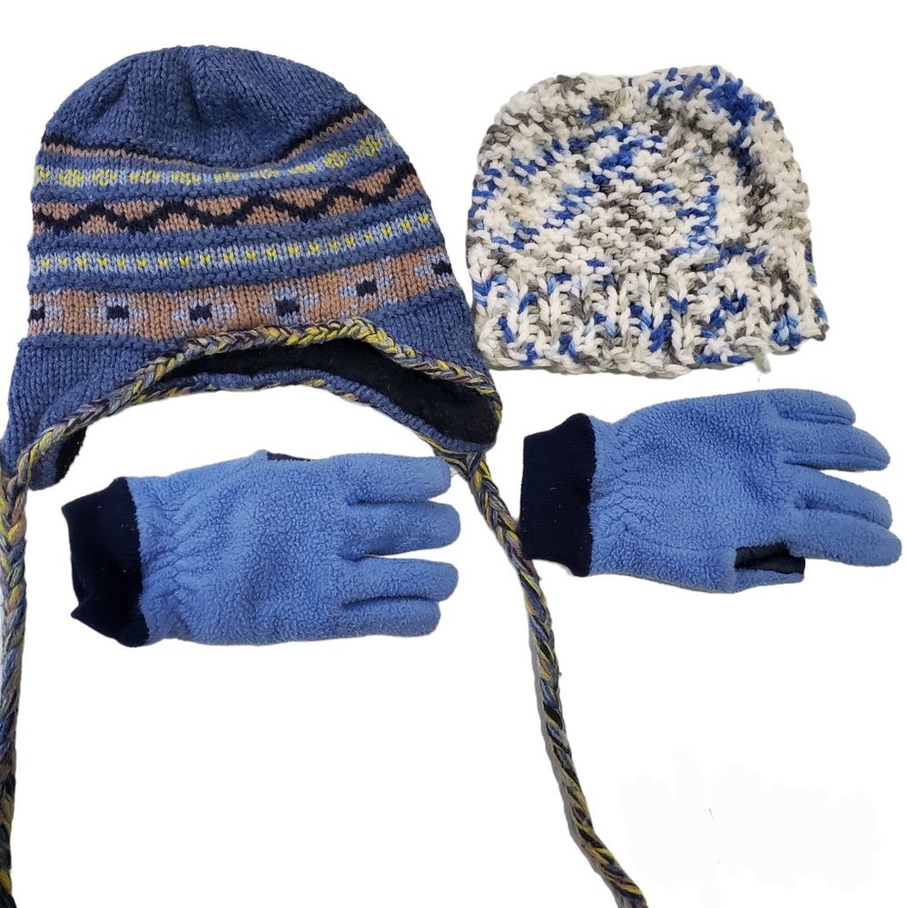 Boys hats and glove size medium; two hats and one set of gloves